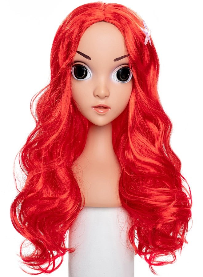 Funna Mermaid Wig for Girls Costume Accessories Halloween Princess Cosplay Long Curly Red, M - Image 2